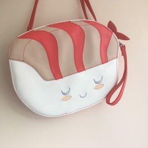 Faux leather kawaii sushi crossbody wristlet purse